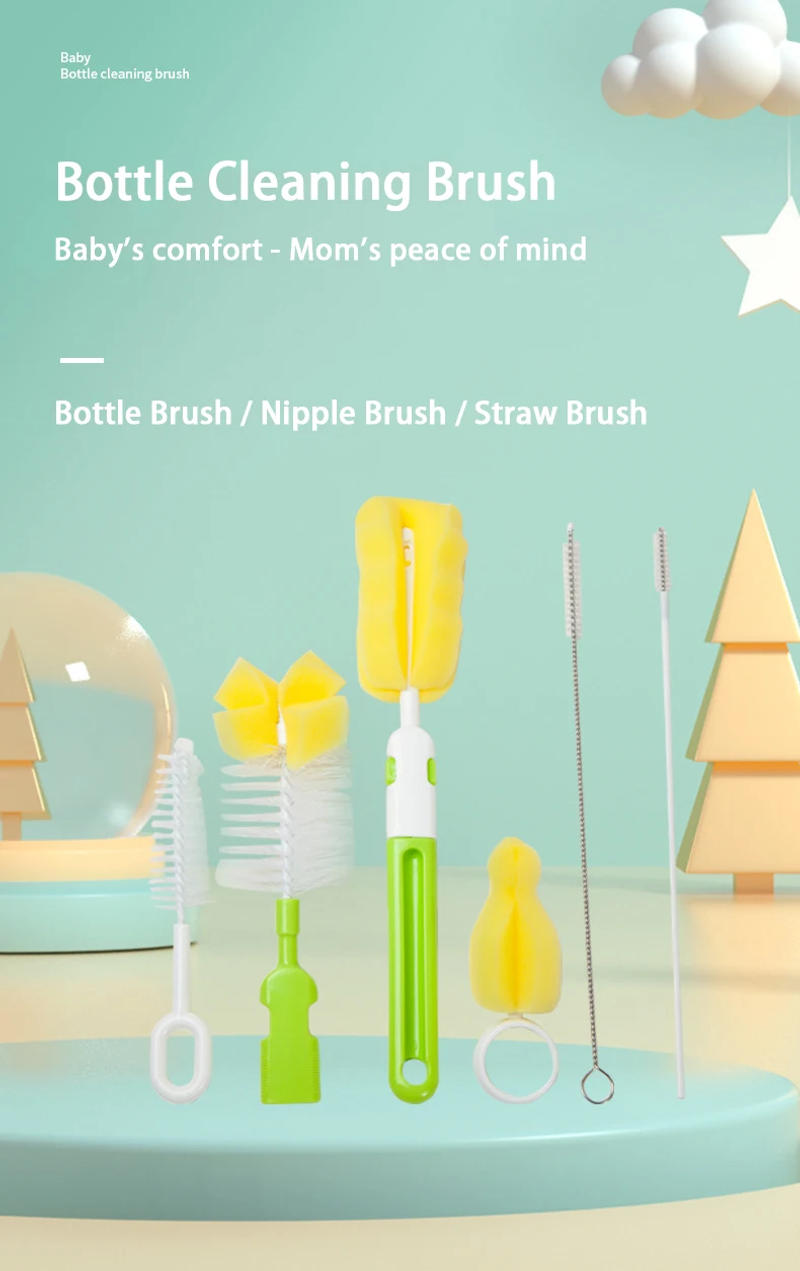 Description Picture 2 of item6-piece bottle brush set, 360 degree clean bottle and nipple without dead corners, soft bottle brush