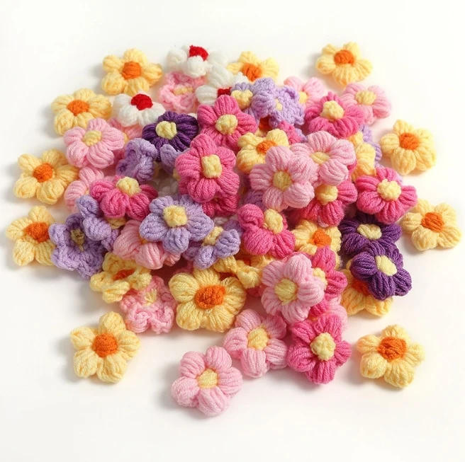 Description Picture 2 of item10pcs Knitting Flower Head Crocheted Yarn Bouquet Ornament Carnation Hand-woven Hairpin Pin Brooch DIY Sewing Accessories
