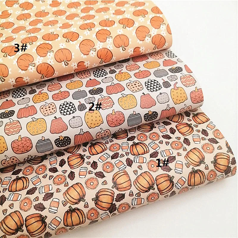 Description Picture 2 of itemFall Autumn Harvest Pumpkins Printed Synthetic Leather Fabric Sheets Faux Leather For Bows DIY Craft Sheets Mini Rolls W242
