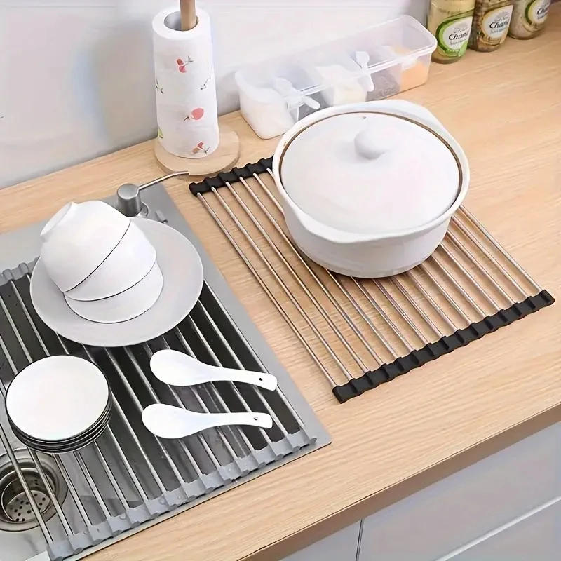 Description Picture 6 of itemSilicone Stainless Steel Fruit & Vegetable Dish Drainer Kitchen Sink Shelf Kitchen Tools Sponge Holder Kitchen Tools  Strainer