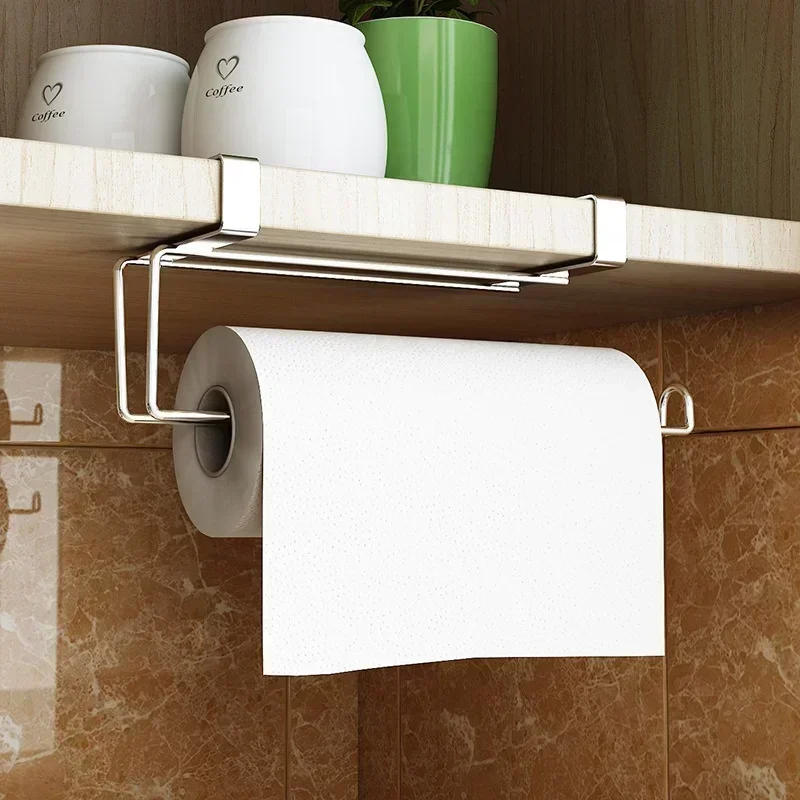Description Picture 3 of itemPaper Roll Towel Holder Stainless Steel Racks Under Drawer Cabinet Door Back Hanging Hook Holder Kitchen Bathroom Gadget