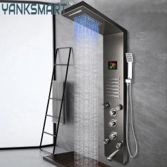 YANKSMART LED Shower Column Faucet SPA Massage Jet Shower System Panel Tower Torneira Battery Digital Temperature Screen Tap Set