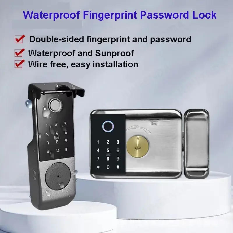 Description Picture 2 of itemTuya Wifi Double Side Fingerprint Smart Waterproof Electronic Lock Outdoor Gate Digital Password RFID Remote APP Home Rim Lock