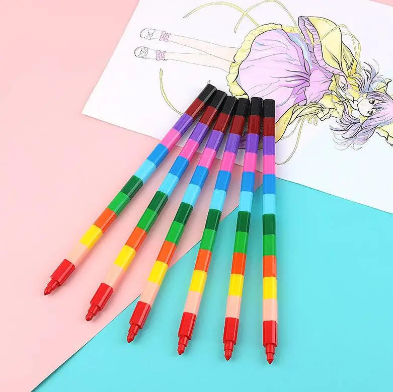 Description Picture 4 of item6Pcs Rainbow 12 Colors Replaceable Block Crayons Painting Pen for Kids Birthday Party Favors Back To School Gifts School Rewards