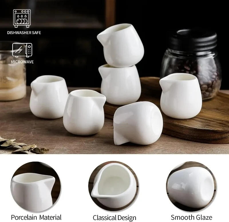 Description Picture 3 of itemMini European Ceramic Milk Jug, Espresso Coffee Jug, Kitchen Sauce Cup, Serving Pitcher, White Pitcher Cup, 50 ml, 75ml