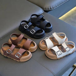 Children Student Sandals Solid Color Korean Fashion Versatile Soft Sole Baby Toddler Sandals Boys Girls Kids Outdoor Beach Shoes