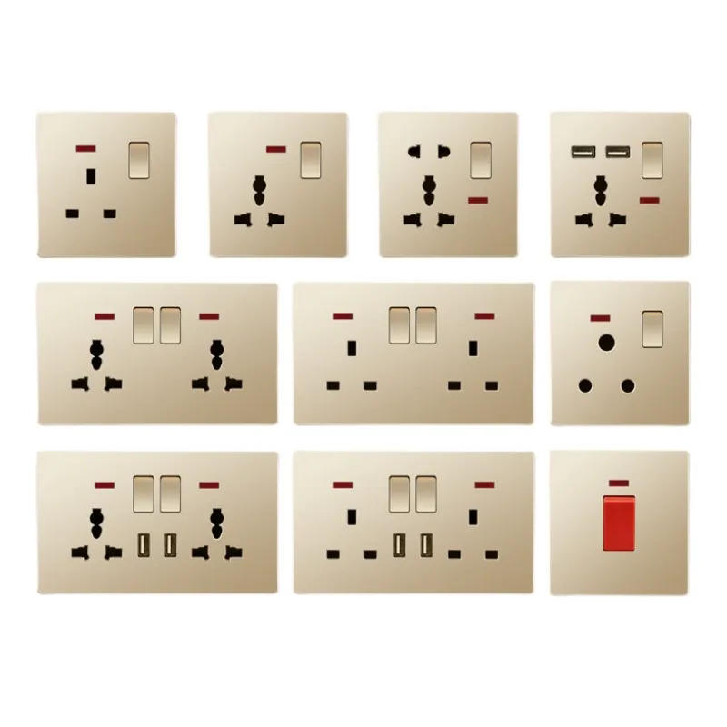 Description Picture 4 of itemUk Standard 13A Gold USB Plug Wall Power Socket Light Switch,220V Universal 6-hole Dual Socket with 2.1A Usb Charging Port