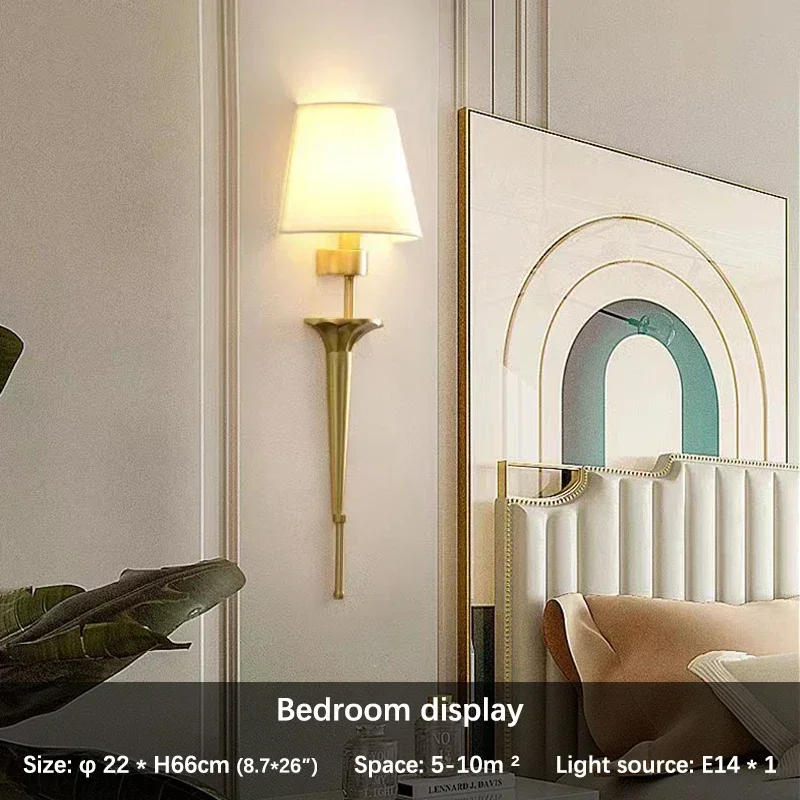 Description Picture 3 of itemOUFULA American Brass Wall Lamp Indoor Living Room Bedroom Bedside Lamp Retro villa Hotel Corridor Hallway luminária מנורת קיר