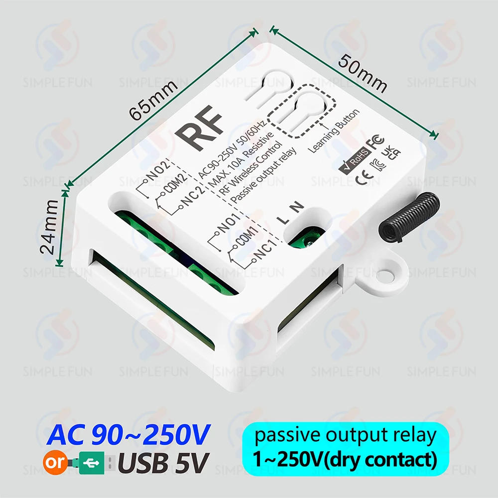Description Picture 5 of item433MHz Wireless Remote Control Light Switch 2 CH,AC 110V 220V RF Relay,500m Control Distance,for Lamp/Motor/Garage Door Opener