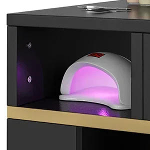 Description Picture 4 of itemManicure Table Nail Station for Nail Tech, Glass Top Nail Table Acetone Resistant w/Dust Collector, 7 Drawers & 3-Tier Shelves