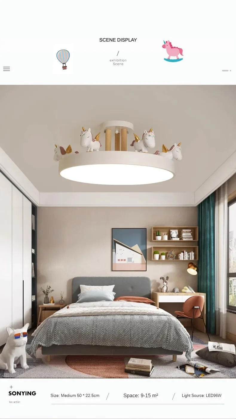 Description Picture 5 of itemNordic Cartoon Ceiling Lights Modern Creative Personality Unicorn Lamp Children's Room Bedroom Art Home Decoration LED Luminaria