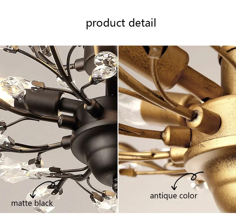 Description Picture 4 of itemNordic Countryside Branch Shaped Crystal Chandelier Retro Creative Branch Living Room Bedroom Villa Hotel Lobby Decorative Light