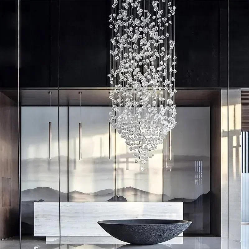 Description Picture 2 of itemModern Luxury Crystal LED Ceiling Chandeliers Lighting Art Stone Stair Long Pendant Light Home Decor Lustre Suspension Luminaire