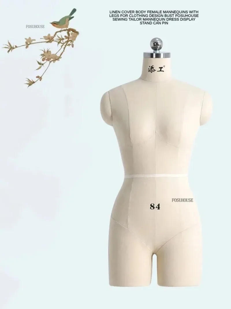 Description Picture 6 of itemLinen Cover Body Female Mannequins with Legs for Clothing Design Bust Sewing Tailor Mannequin Dress Display Stand Can Pin