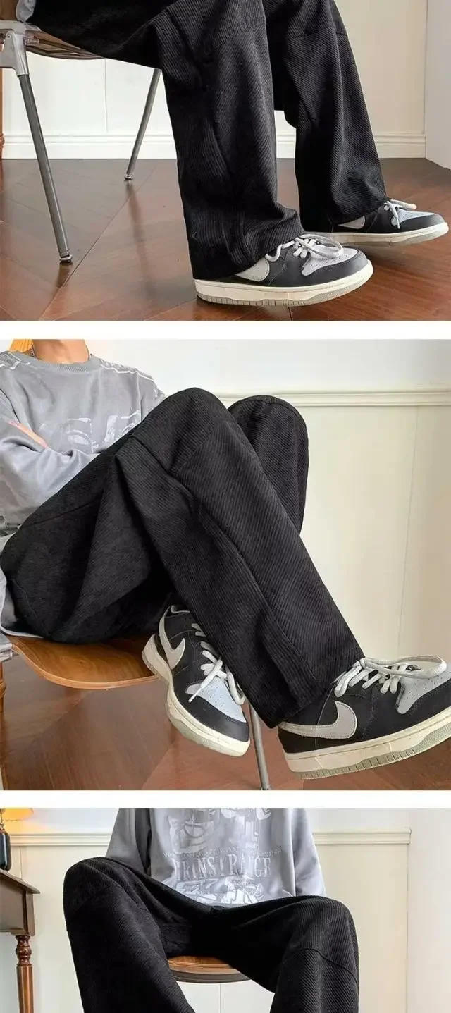 Description Picture 3 of itemCorduroy Men's Casual Pants Drawstring Solid Straight Trousers High Street Loose Fashion Korean Style Wide Leg Sweatpants