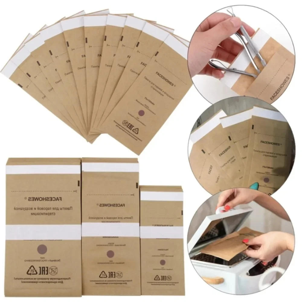 Description Picture 2 of item100Pcs Manicure Kraft Bags Nail Art Sterilizer Nails Clean Sterilization Bag Disposable Manicure Supplies UV Disinfection Tools