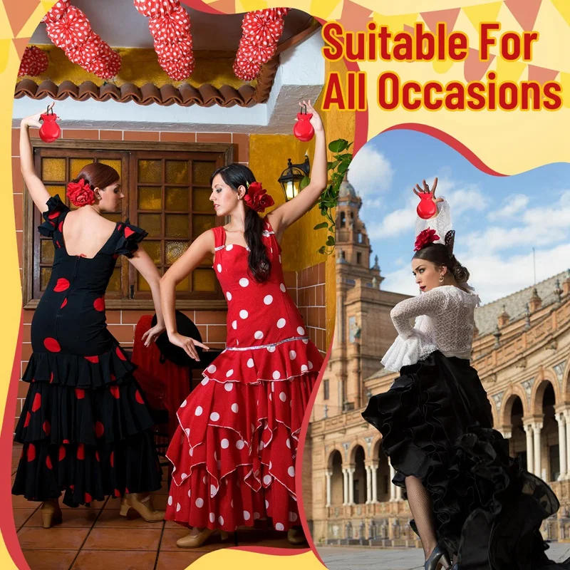 Description Picture 6 of item2 PCS Spanish Castanets Flamenco Castanets With String About 8.8X6.5X3cm Traditional Wood Hand Percussion Castanets