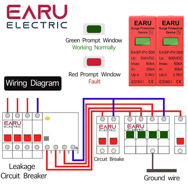 Description Picture 4 of itemPower Surge Protective Device SPD Arrester Low Voltage House 1/2/3/4 Pole Surge Voltage Protection DC 500V 800V 1000V 40KA 60KA