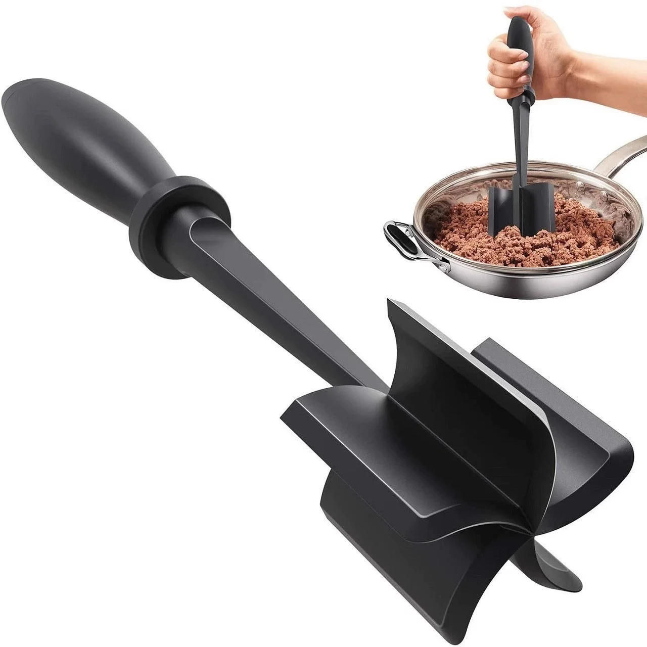 Description Picture 6 of itemMeat Chopper Masher for Ground Beef and Hamburger Meat, Heat Resistant 5 Curved Blades Ground Beef Smasher, Mix and Chop Tool