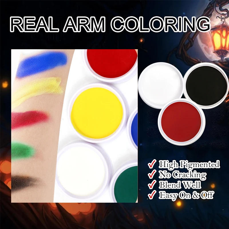 Description Picture 5 of item6-Color Facial and Body Paint,Safe Water-Soluble Single-Color Face Paint for Stage,Cosplay,Halloween,Water-Based Makeup Palette