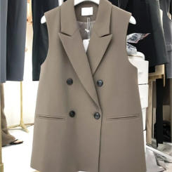 Sleeveless Cardigan Women Clothes Temperament Double-breasted Vest Oversized Tops Halecos Para Mujer Summer Vintage Casual Tank