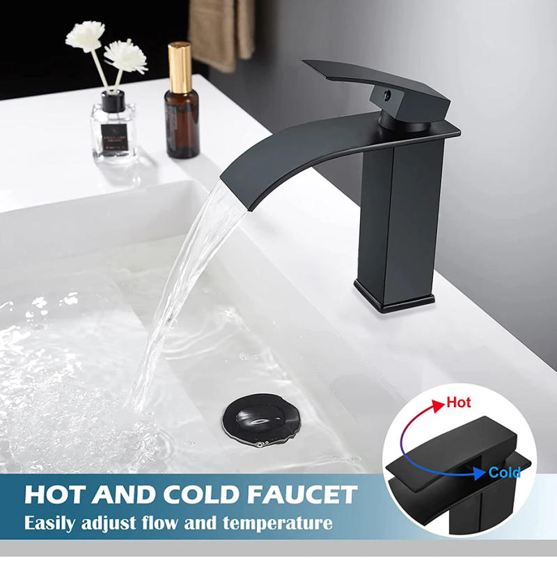 Description Picture 3 of itemG1/2 Basin Faucets Brass Gold Elegant Waterfall Bathroom Sink Faucet Single Lever Hole Deck Mount Big Square Spout Mixer Taps