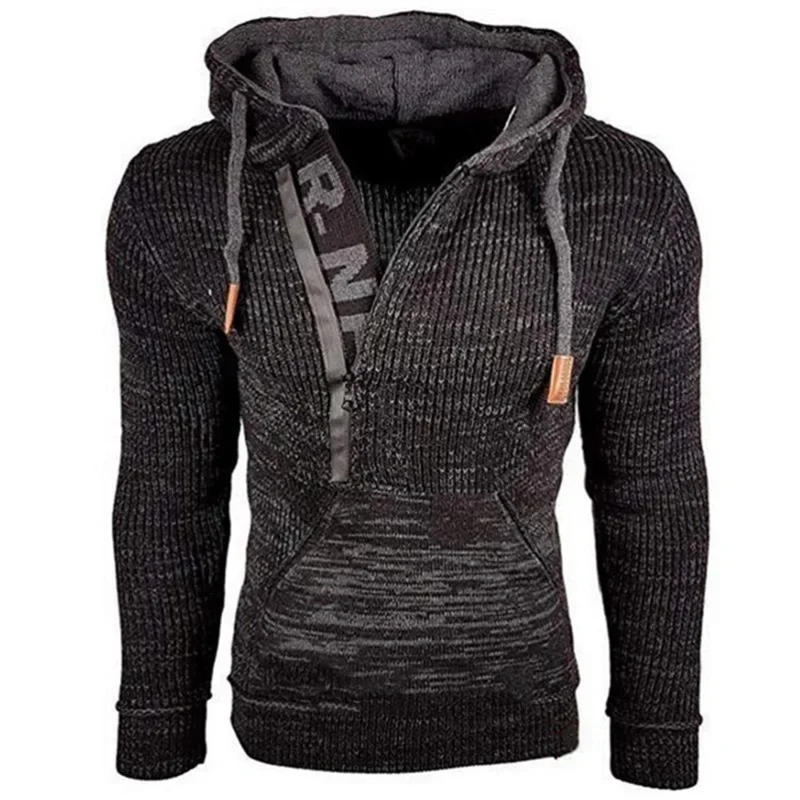 Description Picture 4 of itemAutumn and Winter Knitted Hooded Sweater Mens Color Matching Slim Pullover Sweater Men
