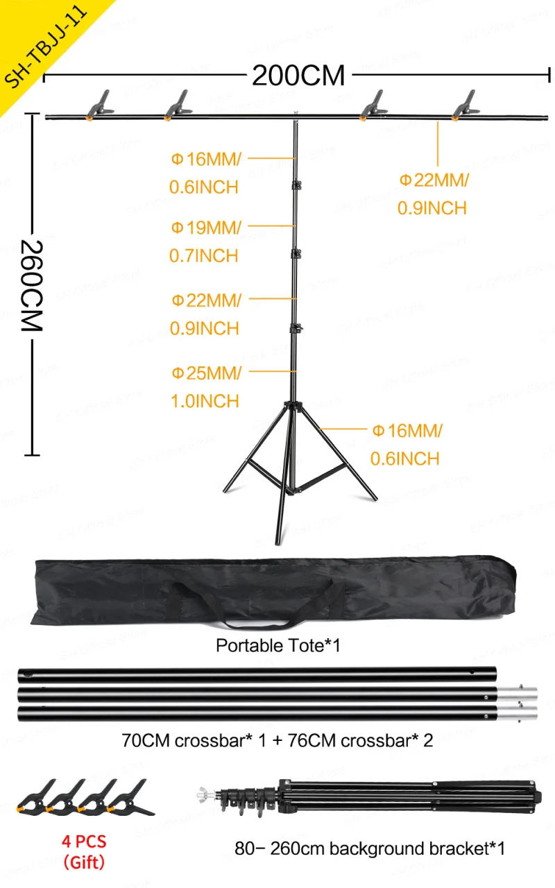 Description Picture 4 of itemPhotography Photo Studio T-Shape Backdrop Background Stand Frame Support System Kit For Video Chroma Key Green Screen With Stand