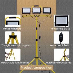 30000 Lumen LED Work Light with Stand - 3 Head Portable flood light for Job Site Workshop Garage Construction Site Lighting