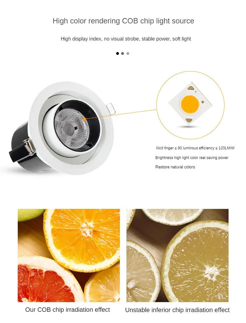 Description Picture 5 of itemAC220V Aluminum LED Downlight 7W/12W/18W/24WCOB Chip Rotatable Recessed Spotlight Stretchable Ceiling Light