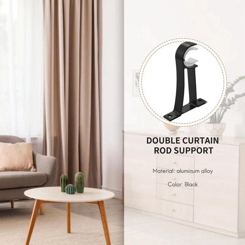 Description Picture 5 of itemSingle Curtain Rod Brackets For Drapery Rod Aluminum Alloy Heavy Duty Curtain Rod Holders (Black) 6Pcs