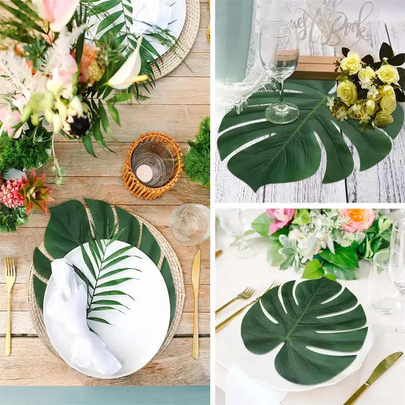 Description Picture 6 of itemArtificial Palm Leaves Tropical Monstera Fake Plant Large Green Leaf Table Wall Decoration for Hawaiian Party Supplies