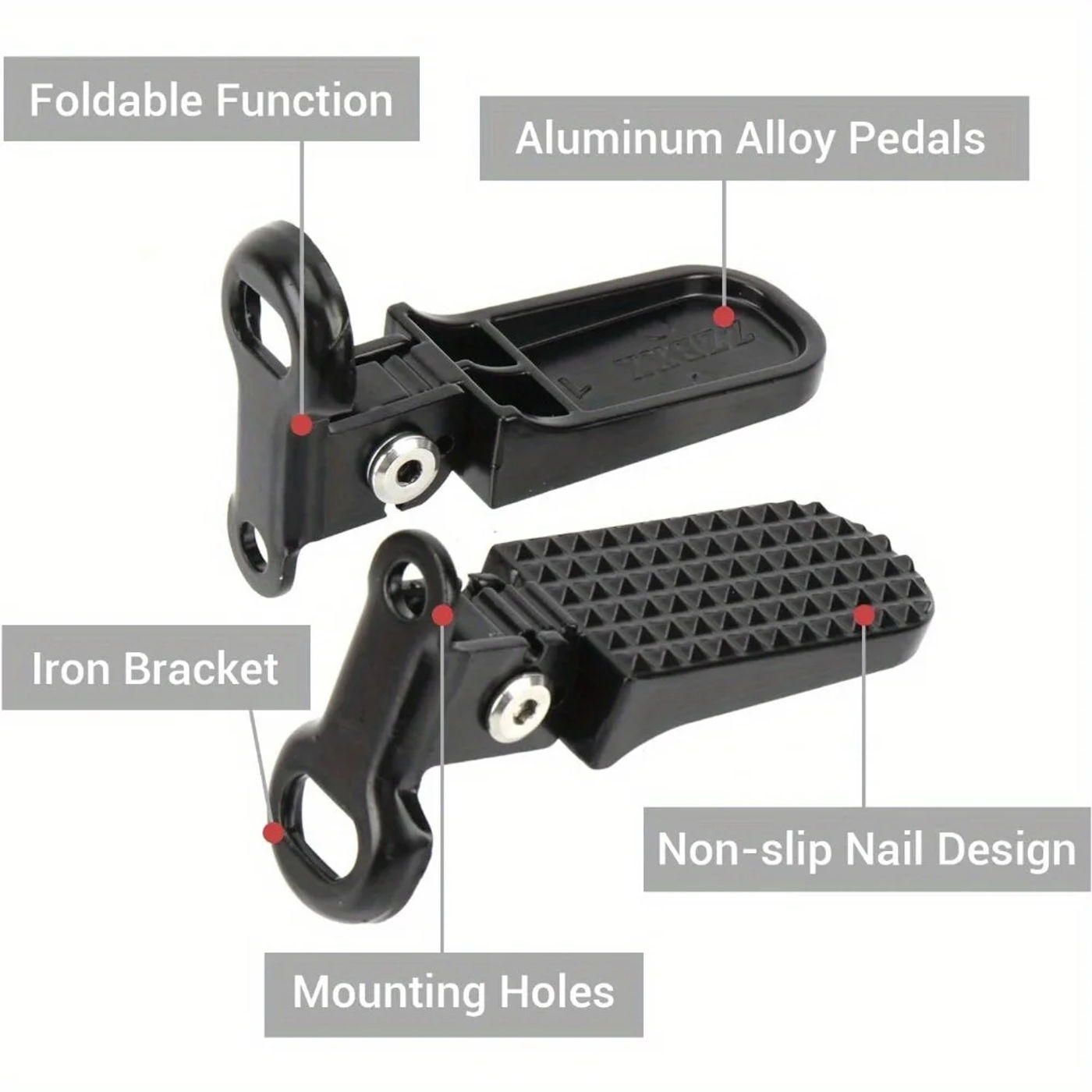 Description Picture 4 of item1 Pair of Quick-Release Aluminum Alloy Bicycle Pedals - Anti-Slip Folding Rear Footrest with Durable Iron Bracket