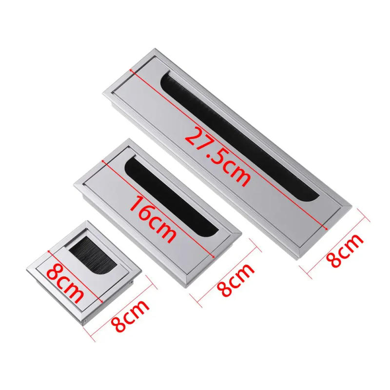 Description Picture 3 of itemAluminum Alloy PC Desk Rectangle Wire Cable Grommet Office Table Hole Cover Outlet Port with Black Brush
