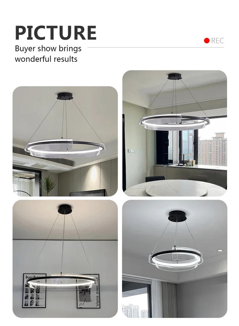 Description Picture 2 of itemMinimalism Nordic Ring Led Chandeliers Acrylic Circle Living Room Pendant Lights Lighting Bedroom Hanging Lamps Luster Fixtures