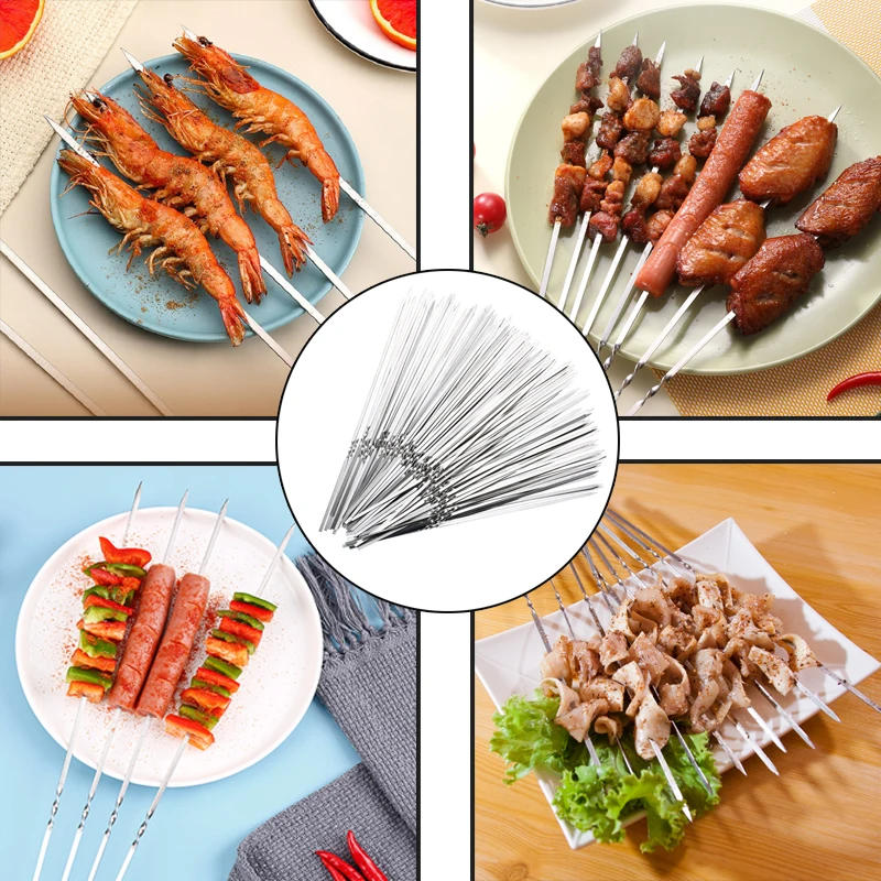 Description Picture 3 of itemSkewers for Grilling Storage Tube Stainless Steel Barbecue Skewer BBQ Needle Sticks Metal Flat Forks for Kitchen Camping Gadgets