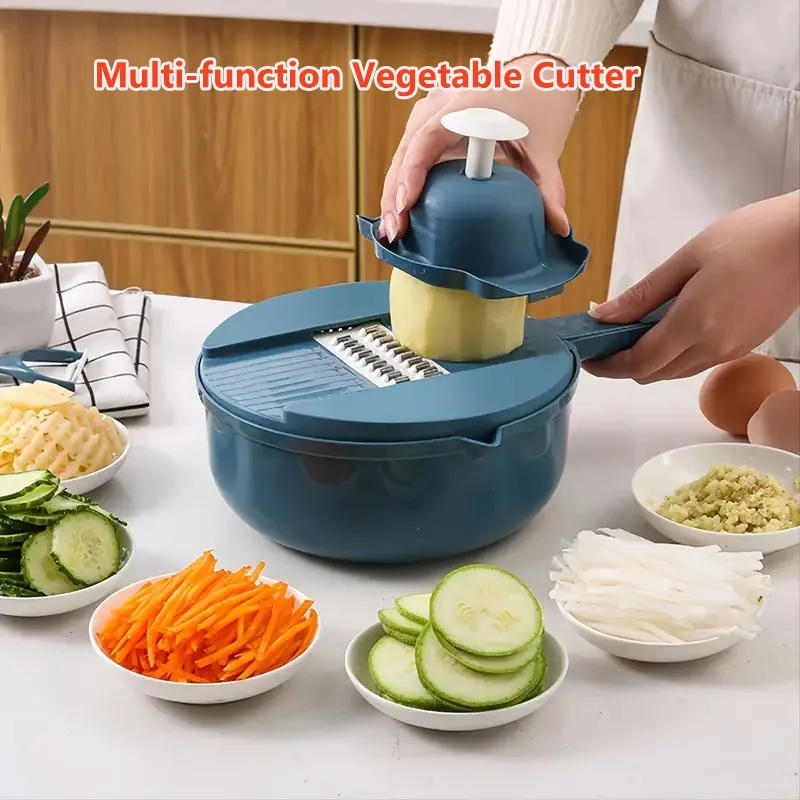 Description Picture 2 of item12 In 1 Multi-functional Vegetable Chopper Carrots Potatoes Manually Cut Shred Slicer Radish Grater with Container Kitchen Tools