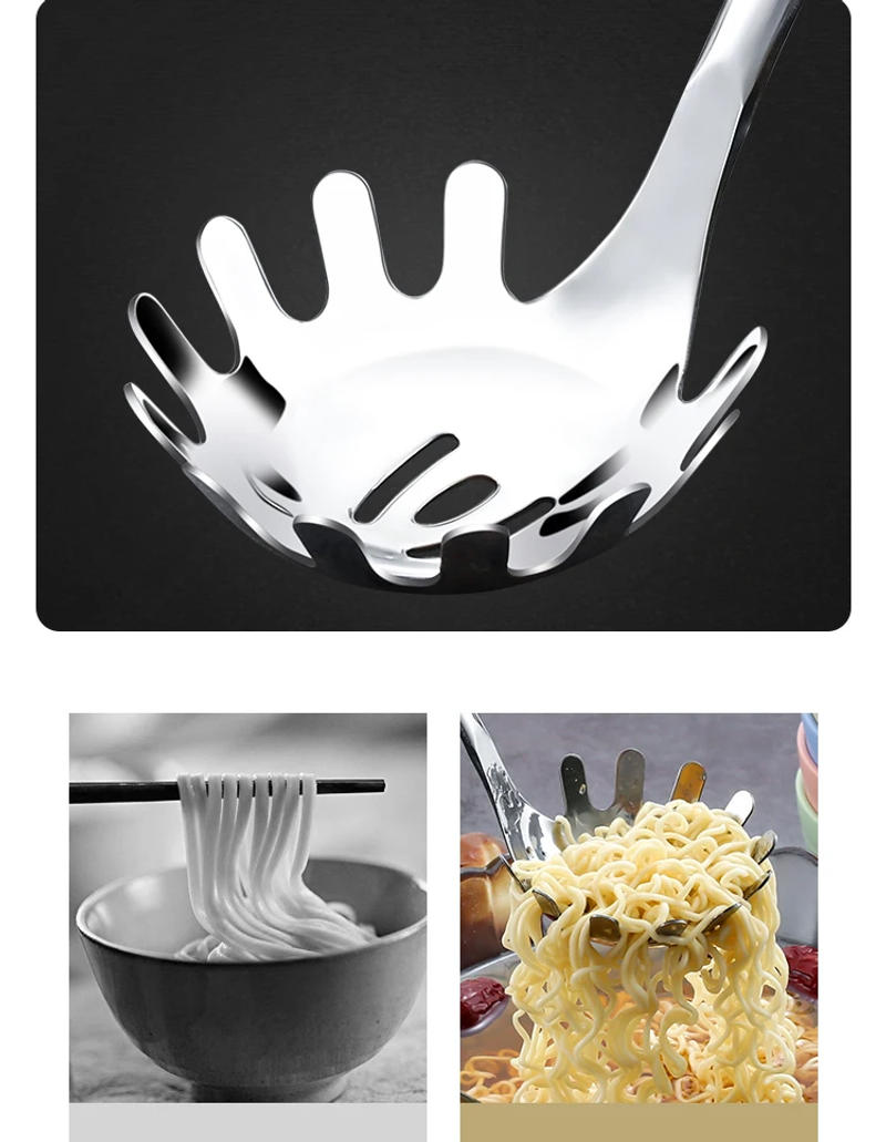 Description Picture 6 of item304 Stainless Steel Colander Metal Spoon Noodle Spoon Colander Practical Pasta Tool Soup Scoop Bamboo Handle Kitchen Accessories