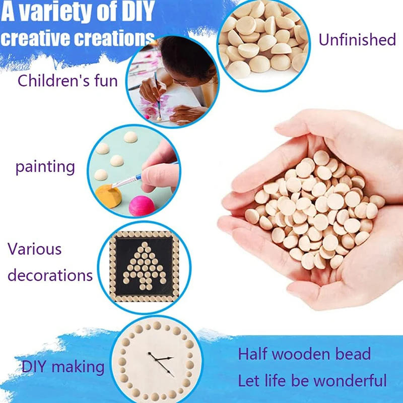 Description Picture 4 of itemHalf Wood Balls Bead Natural Half Wooden Balls Unfinished Split Wood Beads DIY Craft Arts Christmas Decor Half Round Wood Balls