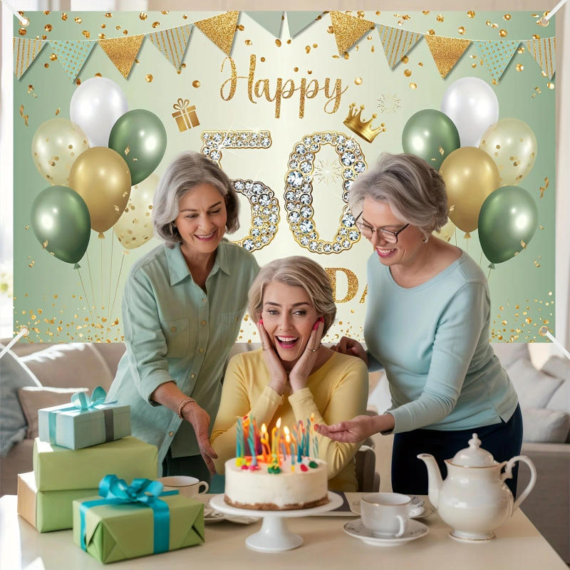 Description Picture 5 of item1SET Golden Green Birthday Banner for 30 40 50 60th Birthday Party Background Banner Decoration Supplies For Photography