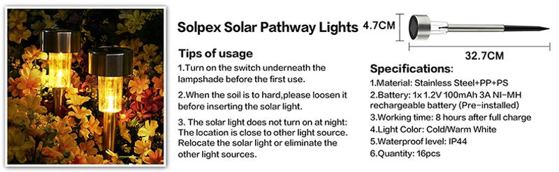 Description Picture 4 of itemSolar Outdoor Lights Garden Lamp Solar Powered Waterproof Landscape Path Outdoor for Yard Backyard Lawn Patio Decorative