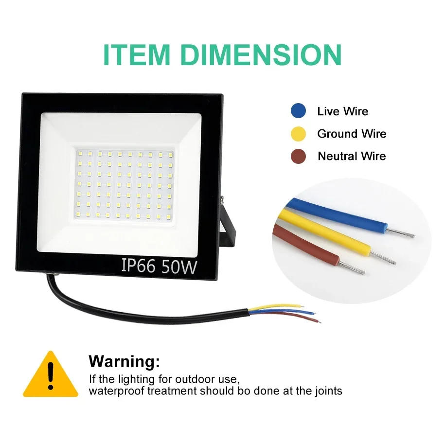 Description Picture 6 of itemLED Flood Light 100W 50W 30W 20W 10W DC 220V Outdoor IP66 Waterproof Reflector Spotlight Street Light Wall Lamp Garden Lighting