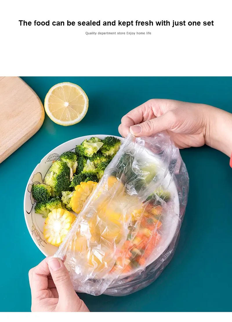Description Picture 6 of itemDisposable Food Cover Plastic Wrap Elastic Food Lids Storage Kitchen Fresh Keeping Saver Bag For Fruit Bowls Cups Caps Reusable