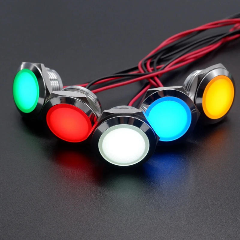 Description Picture 2 of item10pcs LED Metal Indicator Light 12mm/16mm/19mm/22mm Waterproof Warning Signal Lamp With Wire 3V 6V 12V 24V 110V 220V Red Green
