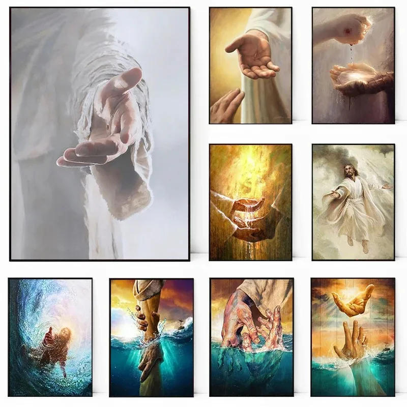 Description Picture 2 of itemThe Hand of God Jesus Canvas Painting Christian Jesus Give Me Your Hand Portrait Posters Prints Wall Art Pictures Home Decor
