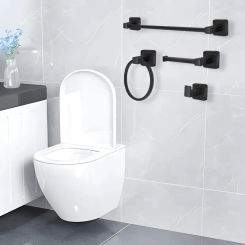 4PCS Stainless Steel Paper Towel Holder Modern Toliet Paper Holder Towel Bar Robe Hook Towel Rack Black Bathroom Hardware Set