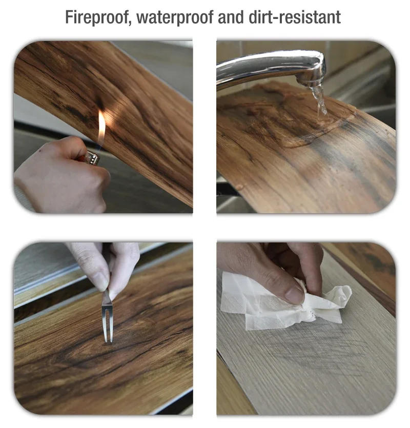 Description Picture 4 of item5pcs Wood Grain Floor Stickers, Self-Adhesive Waterproof Ceramic Tile Stickers, Bedroom, Kitchen, Home Decoration Floor Stickers