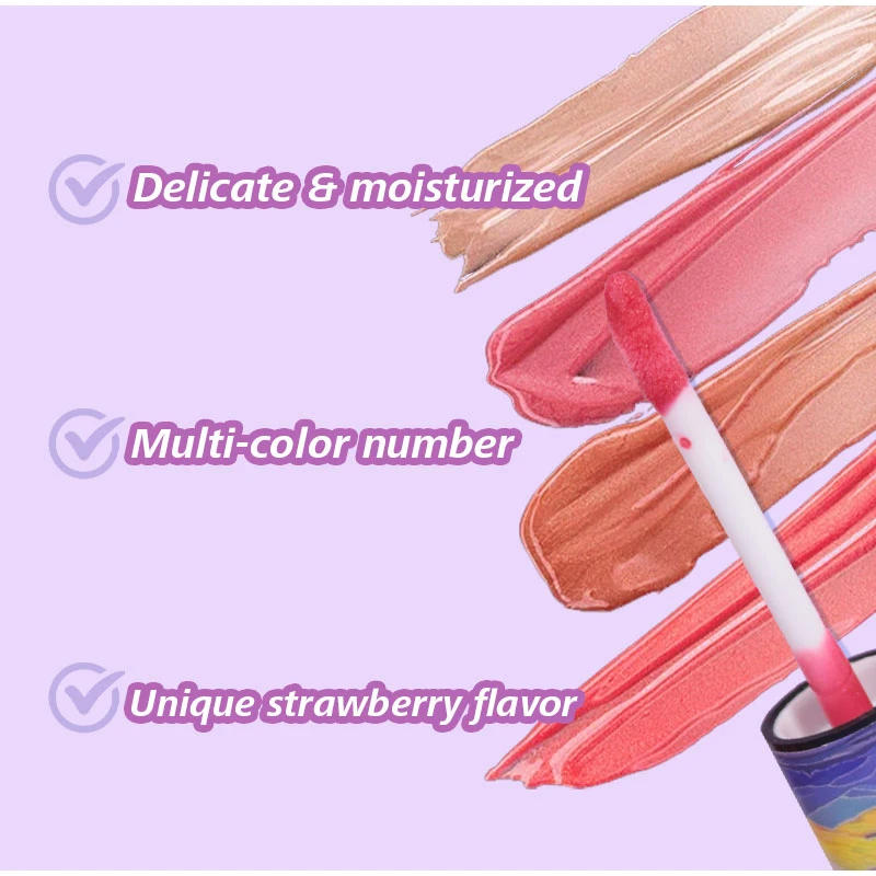 Description Picture 5 of item3pcs Oil Painting Lip Gloss Set,Mirror Water Glow Moisturizing Brighten Lipstick,Hydrating Nourishing Fruit Flavor Lip Care Balm