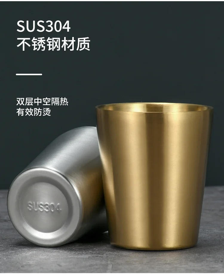Description Picture 4 of itemStainless Steel Beer 304 Cup Honeycomb Double-layer Korean Hammer Pattern Water Cup Juice Beverage Honeycomb Coffee Milk Cup