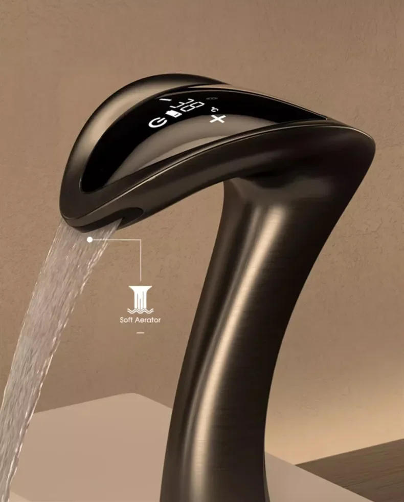 Description Picture 2 of itemNew Intelligent Digital Display Sensor Basin Faucet Hot and Cold Water Mixer Wall Mounted Bathroom Brass Washbasin Vanity